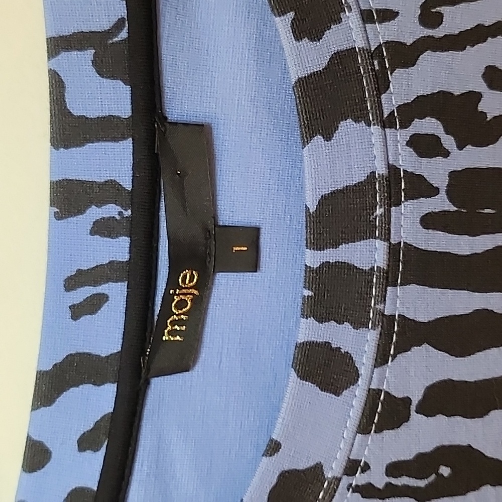 Maje Blue Black Animal Print Short Sleeve Mini Belted Dress Small - Picture 7 of 16